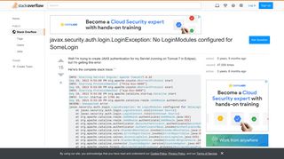 javax.security.auth.login.LoginException: No LoginModules ...
