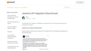 Jawbone UP Integration Discontinued – Lose It! Support