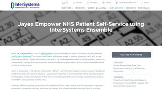 Jayex Empower NHS Patient Self-Service using InterSystems ...