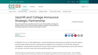 JazzHR and Collage Announce Strategic Partnership - PR Newswire