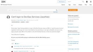 Can't login to DevOps Services (JazzHub) - IBM Developer Answers