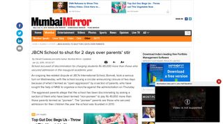 JBCN School to shut for 2 days over parents' stir - Mumbai Mirror