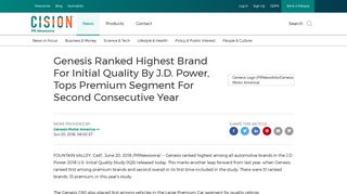Genesis Ranked Highest Brand For Initial Quality By J.D. Power, Tops ...