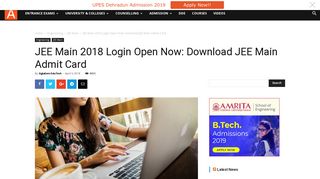JEE Main 2018 Login Open Now: Download JEE Main Admit Card ...
