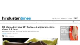 JEE Main admit card 2019 released at jeemain.nic.in, direct link here ...