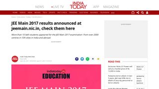 JEE Main 2017 results announced at jeemain.nic.in, check them here ...