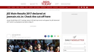 JEE Main Results 2017 declared at jeemain.nic.in: Check the cut-off ...