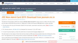 JEE Main Admit Card 2019 (Released): Download Hall Ticket Now