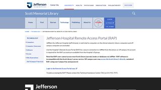 Jefferson Hospital Remote Access Portal (RAP) - Scott Memorial Library