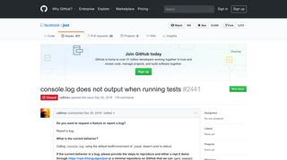 console.log does not output when running tests · Issue #2441 ... - GitHub