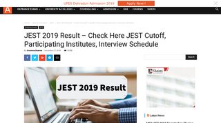 JEST 2019 Result - Check Here JEST Cutoff, Participating Institutes ...