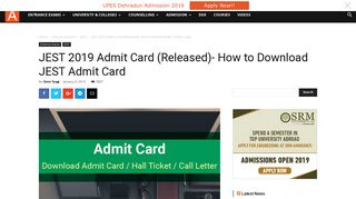 JEST 2019 Admit Card (Released)- How to Download JEST Admit ...