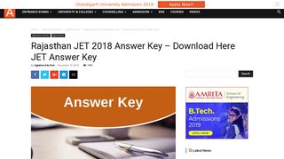 Rajasthan JET 2018 Answer Key - Download Here JET Answer Key ...