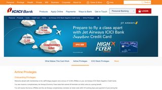 Airline Privileges - Jet Airways ICICI Bank Sapphiro Credit Cards