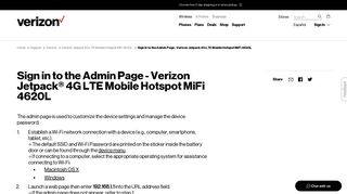 Sign in to the Admin Page - Verizon Jetpack 4G ... - Verizon Wireless