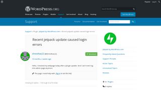 Recent jetpack update caused login errors | WordPress.org