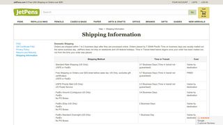 Shipping Information - JetPens