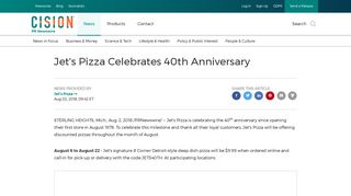 Jet's Pizza Celebrates 40th Anniversary - PR Newswire