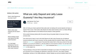 What are Jetty Deposit and Jetty Lease Guaranty? Are they insurance ...