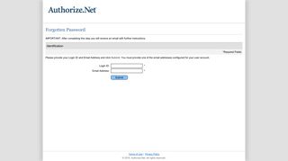 Forgotten Password - Authorize.Net