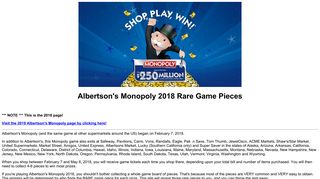 Albertson's Monopoly 2018 Rare Game Pieces