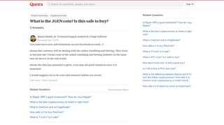 What is the JGEN coin? Is this safe to buy? - Quora