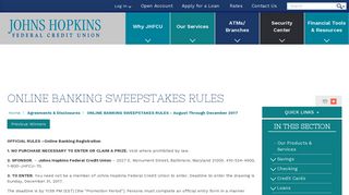 online banking sweepstakes rules - Johns Hopkins Federal Credit Union