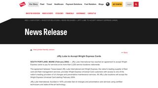 Jiffy Lube to Accept Wright Express Cards | WEX, Inc.
