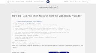 How do I use Anti-Theft features from the JioSecurity website ...