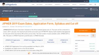 JIPMER 2019 Application Form, Exam Dates, Pattern and Cut off