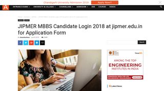 JIPMER MBBS Candidate Login 2018 at jipmer.edu.in for Application ...