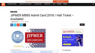 JIPMER MBBS Admit Card 2018 / Hall Ticket - Available! | AglaSem ...