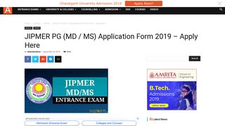 JIPMER PG (MD / MS) Application Form 2019 - Apply Here | AglaSem ...