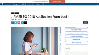 JIPMER PG 2018 Application Form Login - Medical Entrance Exams