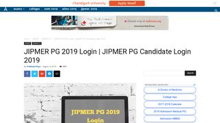 JIPMER PG 2019 Login | JIPMER PG Candidate Login 2019
