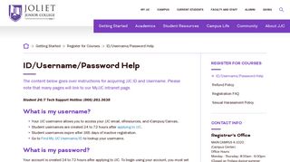 ID/Username/Password Help | Joliet Junior College