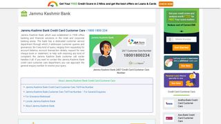 Jammu Kashmir Bank Credit Card Customer Care Number: 24x7