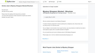 Mystery Shoppers Wanted - Wrexham Job in Wrexham, WLS at JKS ...