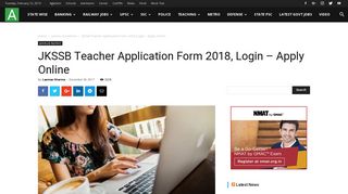 JKSSB Teacher Application Form 2018, Login - Apply Online