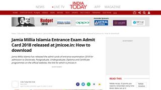 Jamia Millia Islamia Entrance Exam Admit Card 2018 released at ...