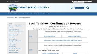 Back To School Confirmation Process - Moraga School District