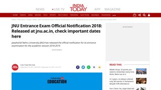 JNU Entrance Exam Official Notification 2018: Released at jnu.ac.in ...