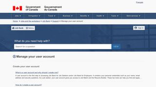 Manage your user account - Job Bank