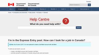 I'm in the Express Entry pool. How can I look for a job in Canada?