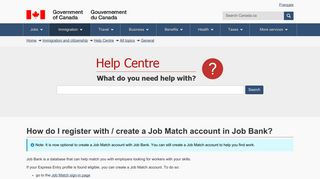 How do I register with / create a Job Match account in Job ... - Cic.gc.ca