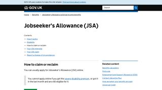Jobseeker's Allowance (JSA): How to claim or reclaim - GOV.UK
