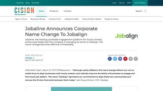 Jobaline Announces Corporate Name Change To Jobalign