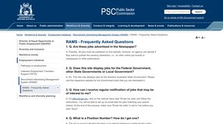 RAMS - Frequently Asked Questions | Public Sector Commission