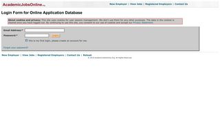 Login Form for Online Application Database - Academic Jobs Online