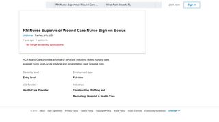 Jobtome hiring RN Nurse Supervisor Wound Care Nurse Sign on ...